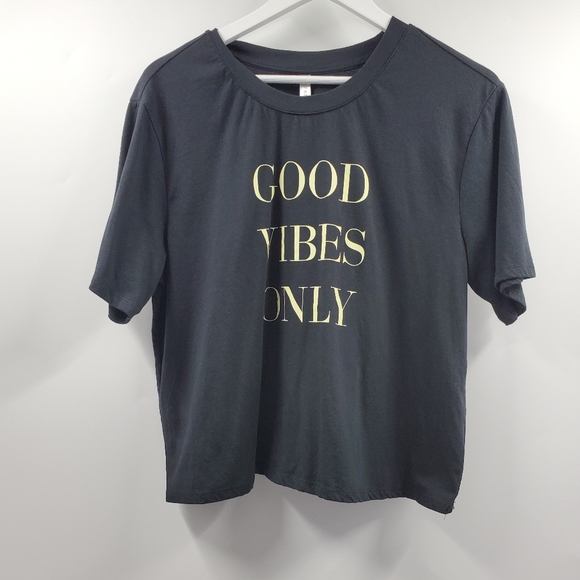 Fabletics Good Vibes Only Graphic Tee Cotton Shirt Black - Picture 1 of 6